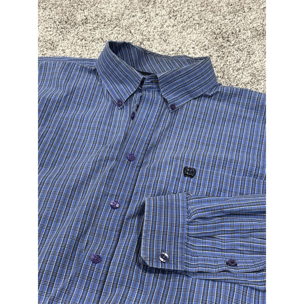 Cinch Mens XXL Blue Plaid Long Sleeve Button Down‎ Western Shirt Cotton